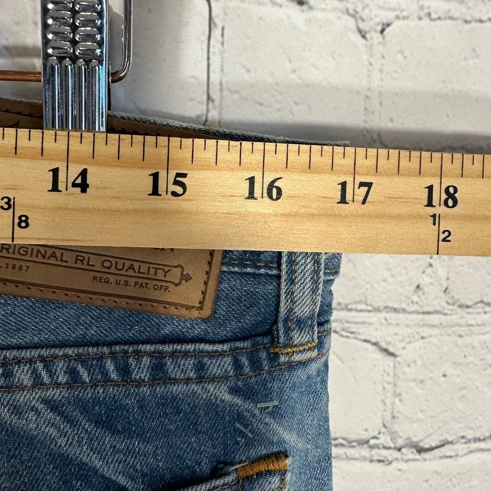 NEW Polo Ralph Lauren Varick Slim Straight Patch Distressed Jeans Light Wash 33